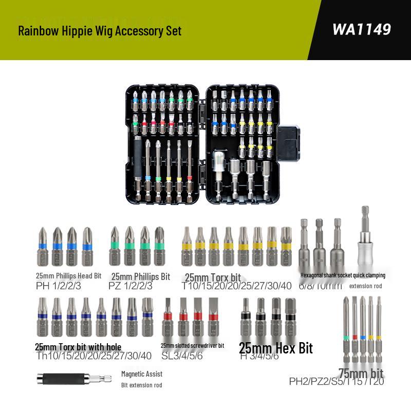 

Wickes Electric Screwdriver Set with Rainbow Bits - Phillips, Hex, Socket (Model WA1149)
