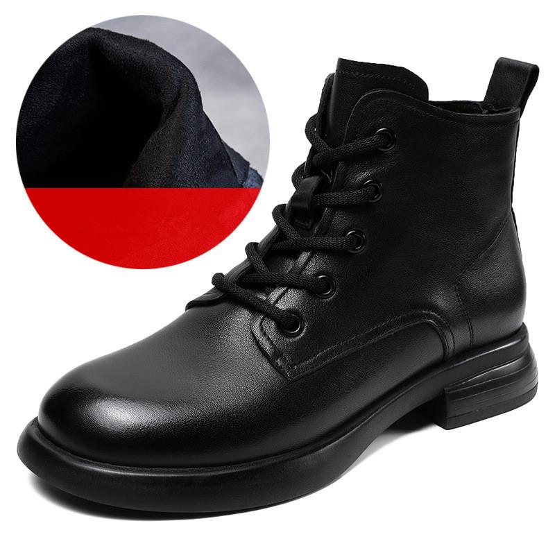 

Універсальні жіночі короткі черевики Johnature з натуральної шкіри в британському стилі в стилі ретро з круглим носком і товстим каблуком з натуральної шкіри 39 чорний