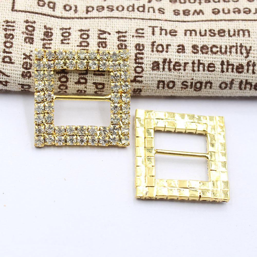 

5 pieces of double row square 28mm (inner bar 15mm) crystal rhinestone buckle DIY gift box ribbon sliding buckle crystal invitat золотой
