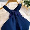 Sexy Backless Halter Neck Dress with Padded Cups for Women Vintage Bohemian Embellished Asymmetrical Elegant Chiffon Midi Dress