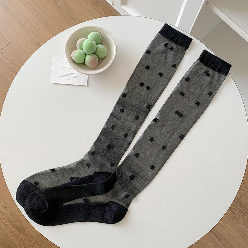 Crystal Silk Socks Stockings Women Summer Ultra-thin Transparent Nylon Long Socks Heart Print Lolita Kawaii Socks Women Stocking