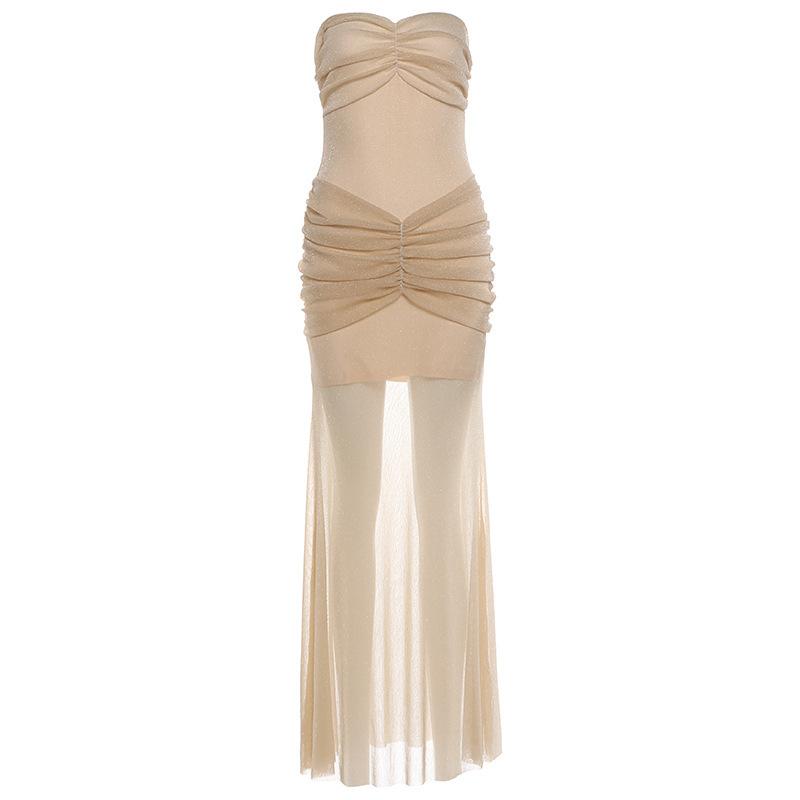 202 European and American Style Spring and Summer New Women's Clothing Solid Color Slim-fitting Street Fashion One-word Collar Tube Top Dress Women