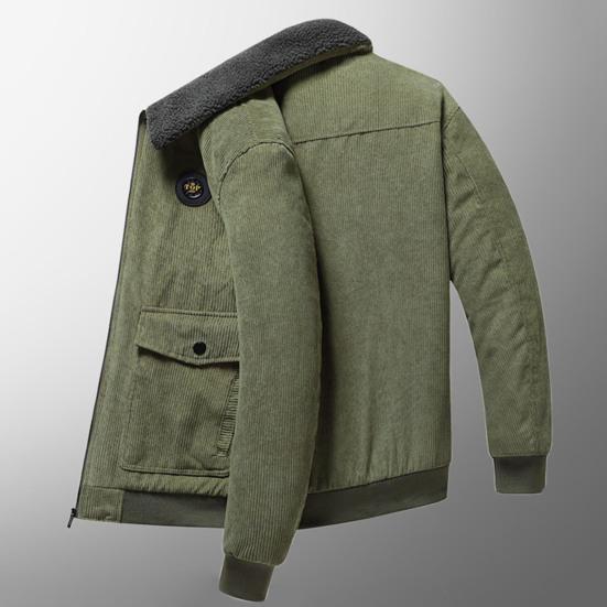 Men Autumn Winter Solid Color Jacket Lapel Long Sleeve Flap Pockets Zipper
