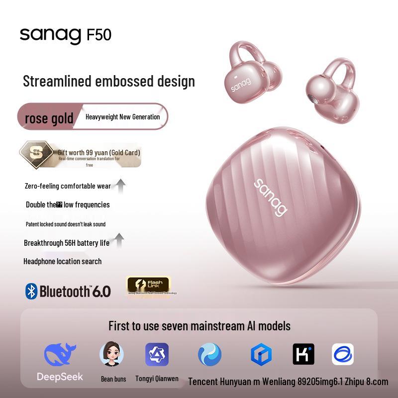 SANAG Sena F50S AI Ear-Clip Bluetooth Bone Conduction Headphones: Noise Reduction, Comfortable, Perfect for Running.