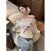 Women's Off-Shoulder White Slim-Fit Pullover Sweater with Bow Detail