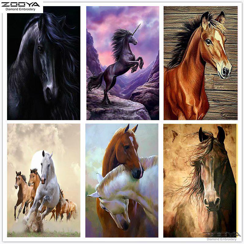

ZOOYA DIY 5D Полный дрель Алмазная картина Лошадь Животное Искусство Вышивка Крестом Мозаика Домашний Декор Подарок