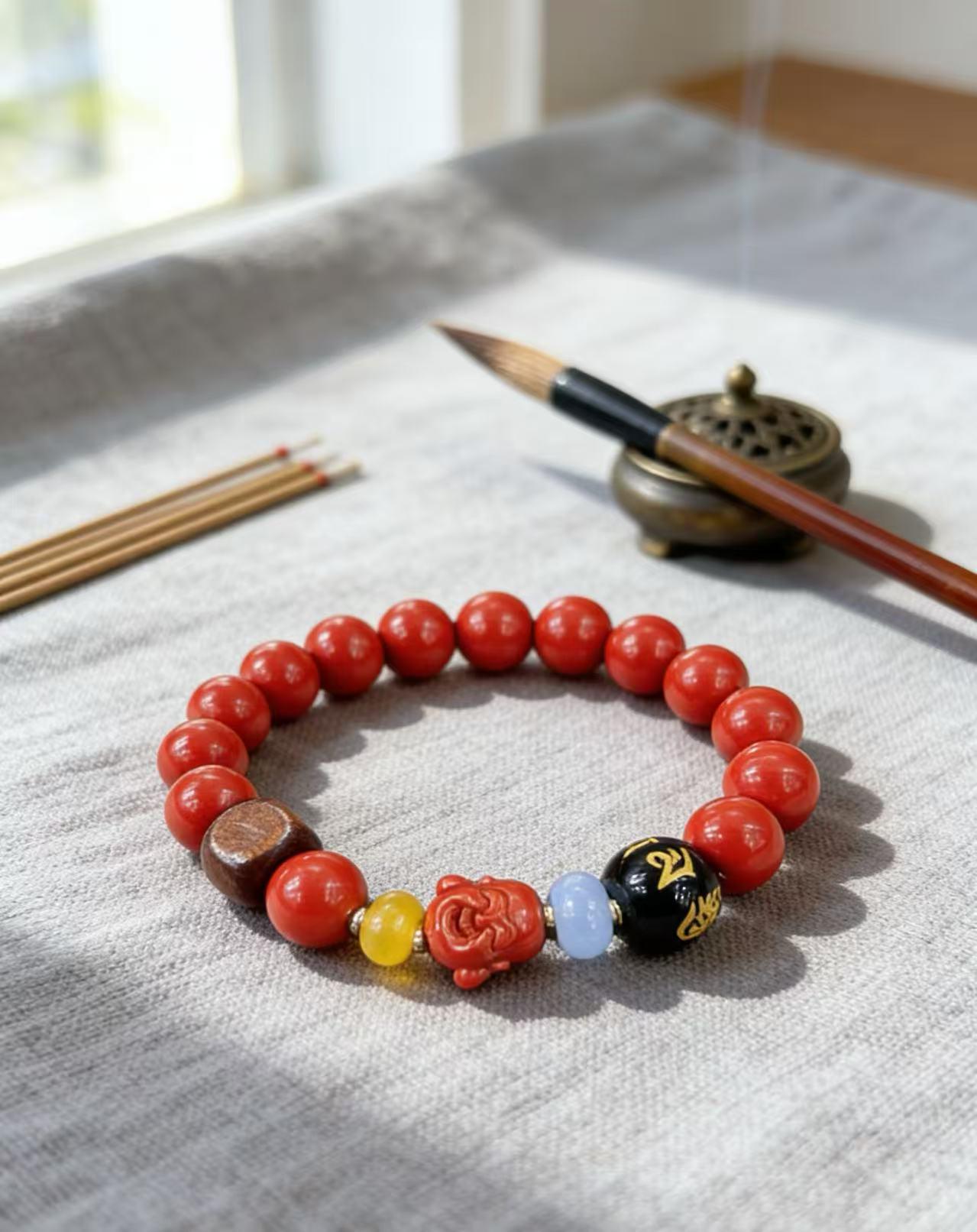 Cinnabar Red Sand Buddha Head Bracelet for Men and Women - High-Quality Handcrafted Jewelry Gift Authentic High-Content Cinnabar