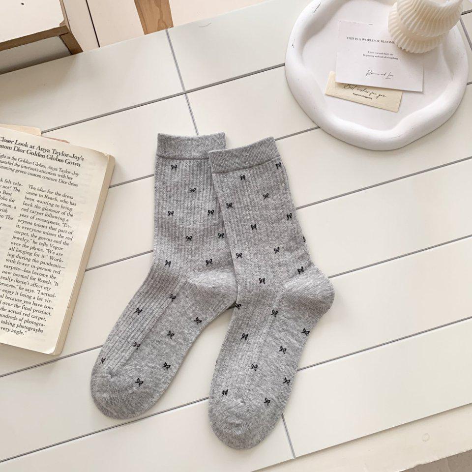 Chaussettes mi-mollet rétro style nœud français pour femmes pour l'automne/hiver
