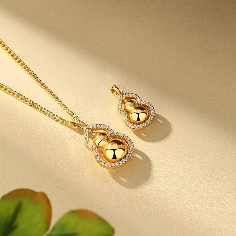 New chinoiserie necklace women's copper gold-plated gourd pendant casualclassy chinese ancient style design necklace