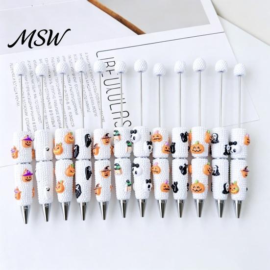 Cartoon Ghost Writing Pens Halloween Rhinestone Beadable Pen, DIY Sparkly Cat Pumpkin Plastic Beaded for Crafts Glitter Black Ink Ballpoint Pen Making
