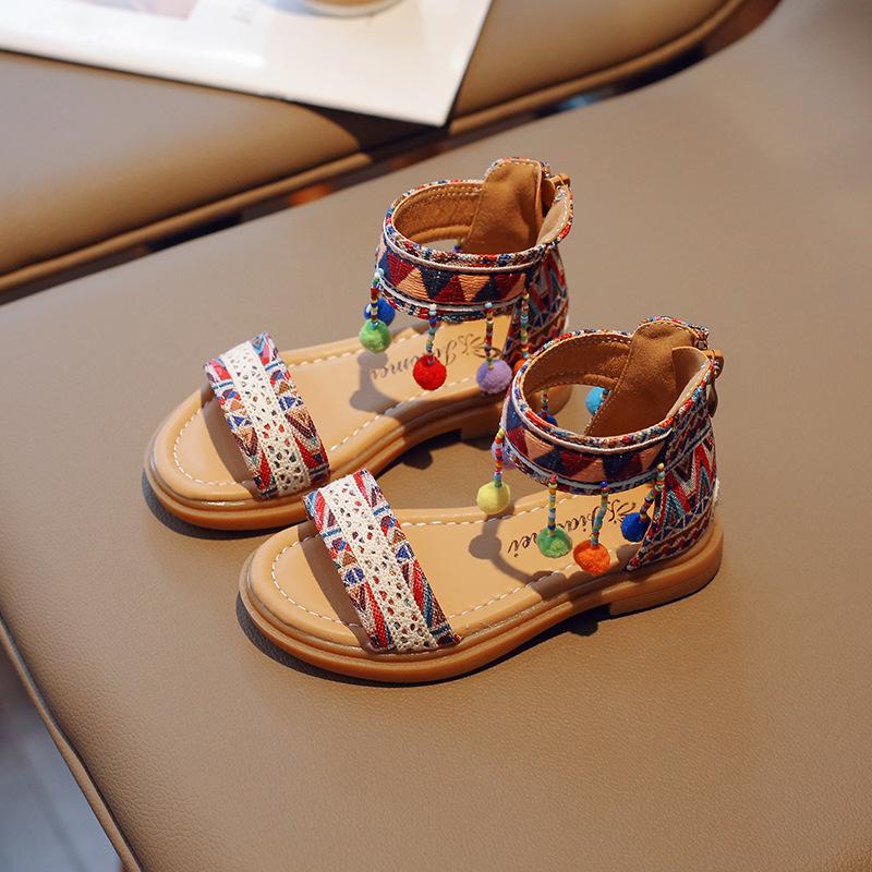 Summer Girl Sandals National Style Children's Causal Gladiator Sandals Fashion Tassel Retro Kids Princess Open-toe Roman Sandals