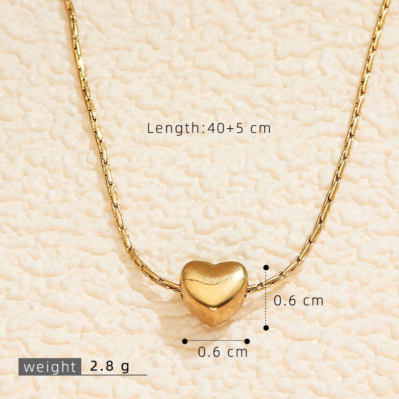 French Heart Stainless Steel Pendant Necklace - Simple & Polished Clavicle Chain
