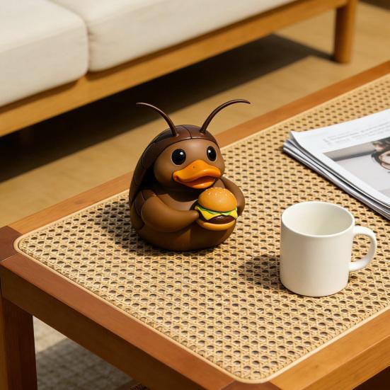 Cockroach Duck Figurine Cute Resin Duck Holding A Burger Ornament Collectible Cockroach Duck Sculpture for Home Office Desktop Car Dashboard Decor