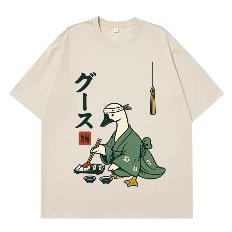 Japanese Goose Funny Sushi Goose Graphic T Shirt Unisex Unisex Fashion Tshirts Shortsleeved Casual Cotton Aesthetic Trend Tshirts