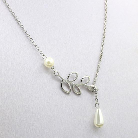 Colier de damă cu perle artificiale cu frunze goale cu ramură