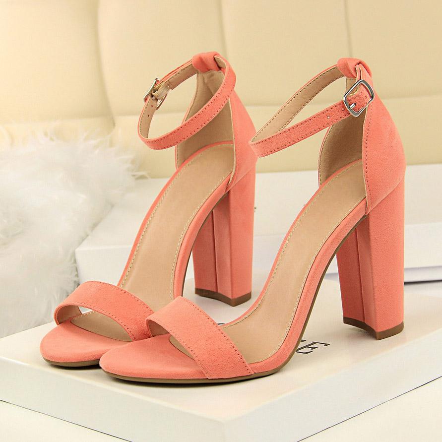 Fashion 2024 Summer Plus Size 34-43 Woman 9.5cm High Heels Sandals Classic Block Platform Pumps Lady Chunky Burgundy Yellow Nude Shoes