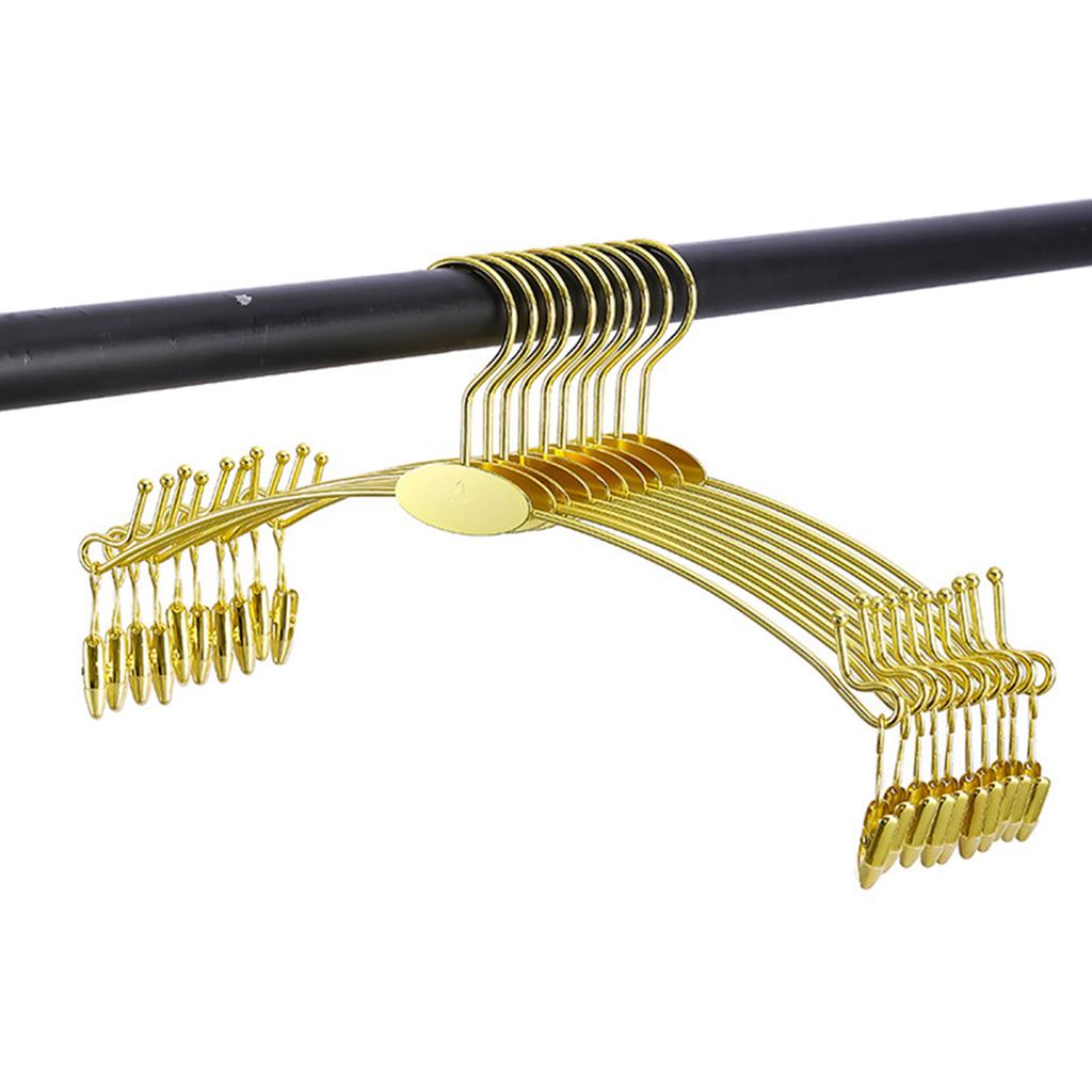 10PCS Gold Metal Hanger for Bra,Non-slip Underwear Clothes Hangers with Two Clips,Wardrobe Storage Organizer for Hanging Pants