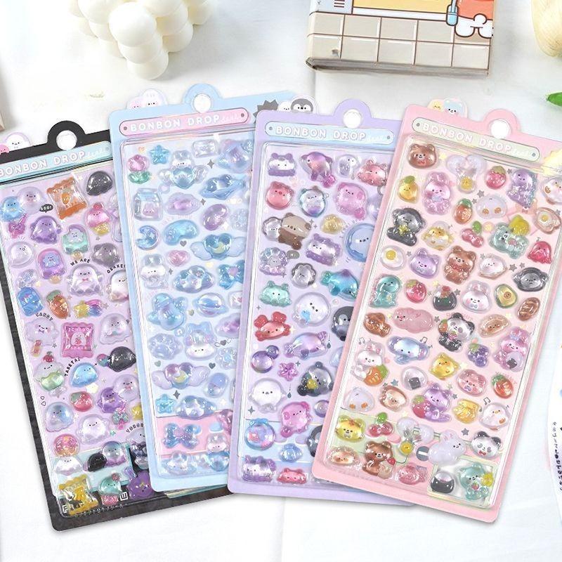 1pc/4pcs 3D Cartoon Crystal Embossed Stickers, Cute & Fun Planner-Style Stickers for DIY Phone Case Decoration,School Supplies