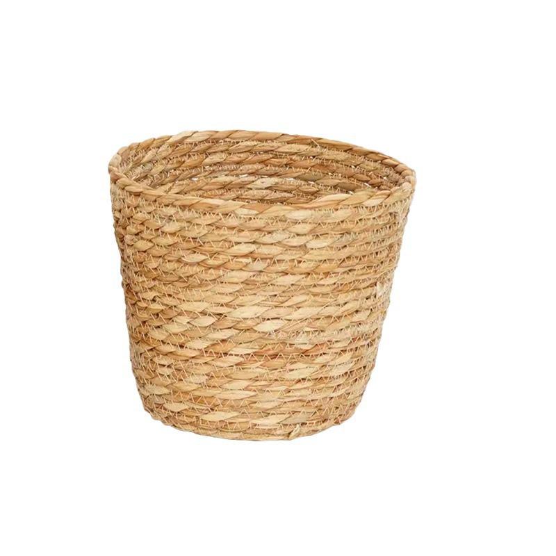 Handmade Straw Woven Flower Basket & Desktop Rattan Storage Ornament for Green Plants