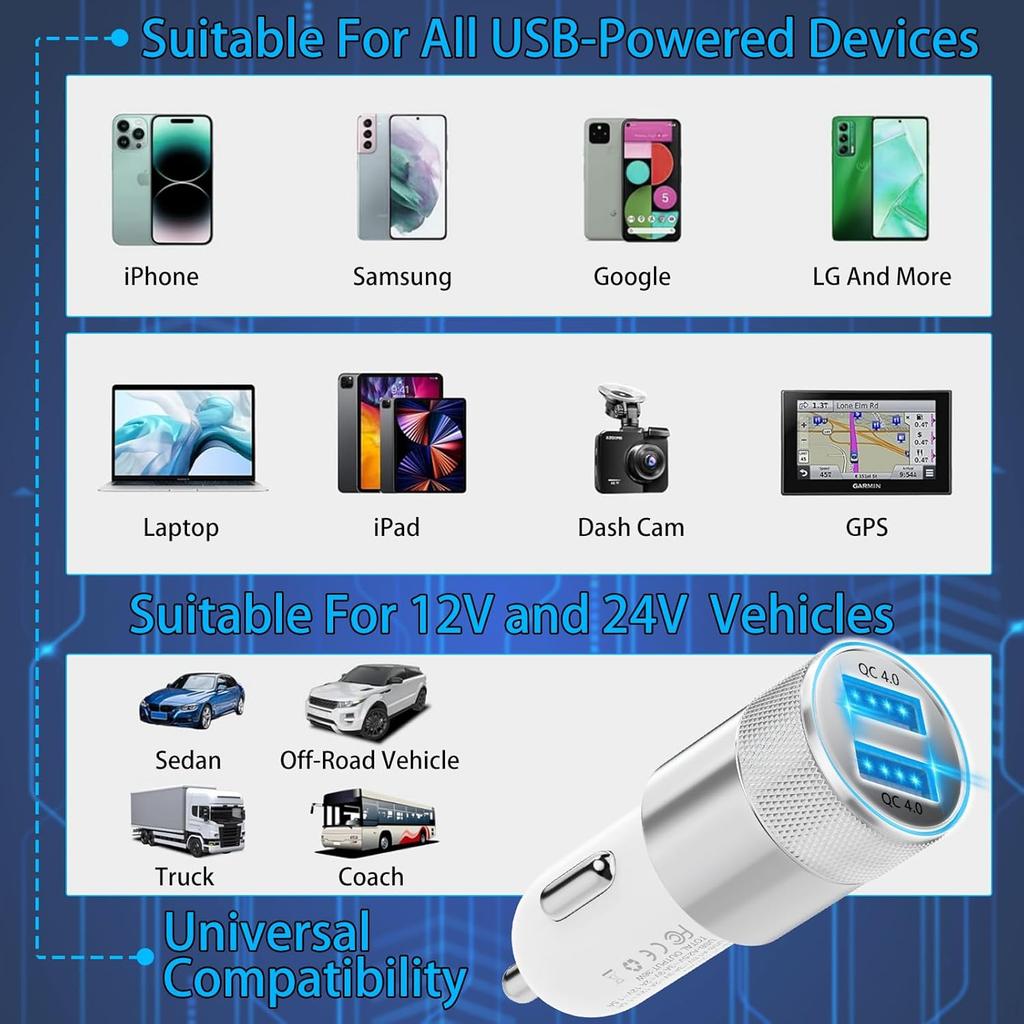 [Apple MFi Certified] iPhone Fast Car Charger, Dual USB A Rapid Car Charger with 2x3Ft Lightning Cable Cord Compatible for iPhone 14/13/12/11/Pro