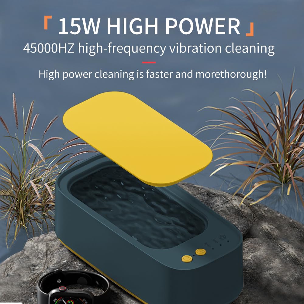 Aparat de curățare cu ultrasunete, poate fi folosit timp de 2 ore. Ușor, Portabil, Echipat cu Control Tactil și 3 Moduri, Potrivit pentru Ochelari, Inele, Monede