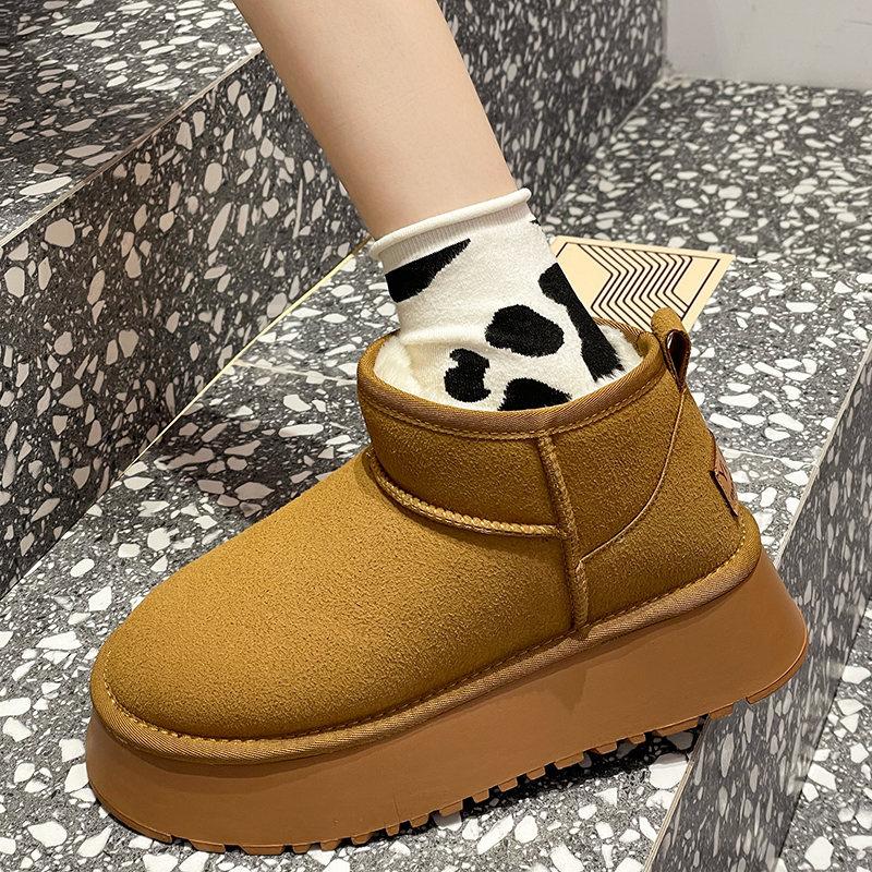 New heightening warm short tube thick-soled snow boots women's winter piled and thickened fur integrated thickened cotton shoes