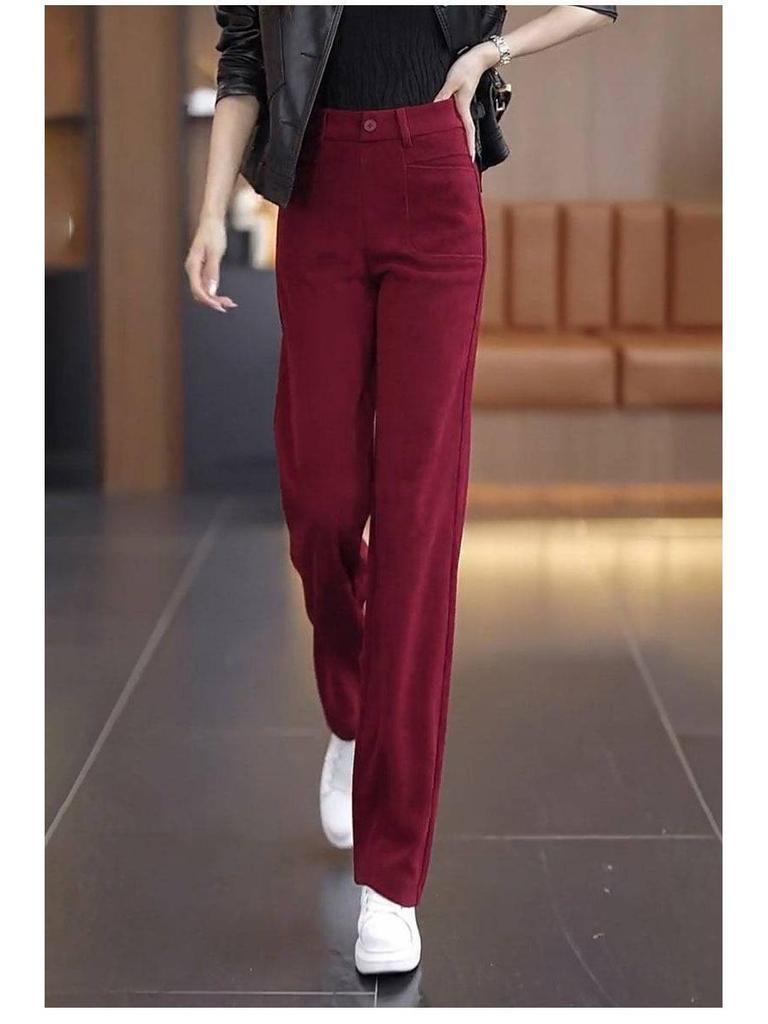 2025 Damen High-Waist Chenille Fleece-gefüttert Weitbein-Hose - Lockere Passform für Herbst/Winter