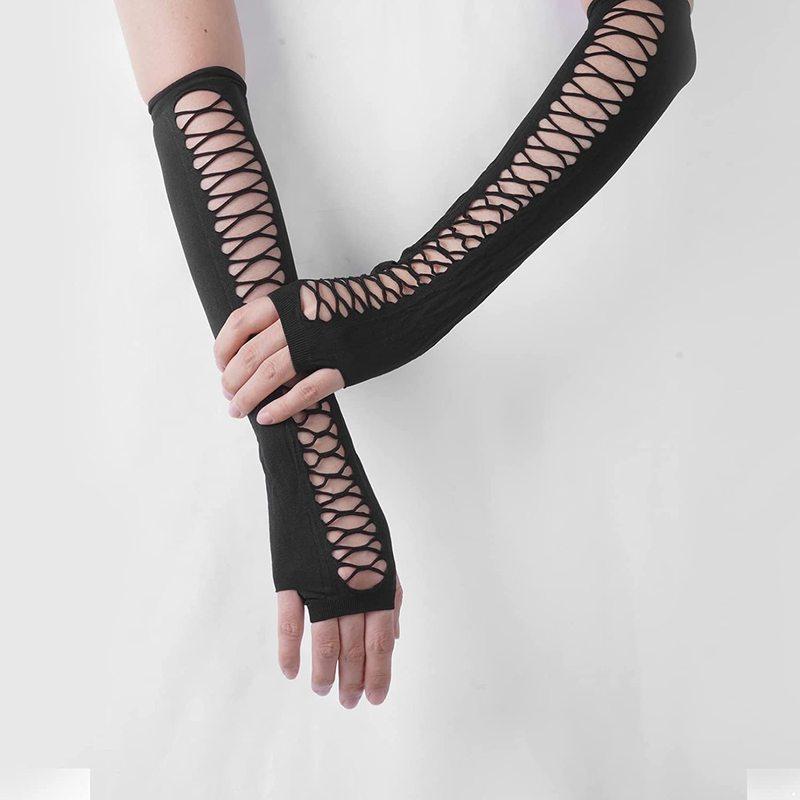 Black Fingerless Gloves women Punk Dark Gothic Cuff Men Hip Hop Hollow Out Rock Gloves E-GIRL Grunge Emo Accessories Mall Goth
