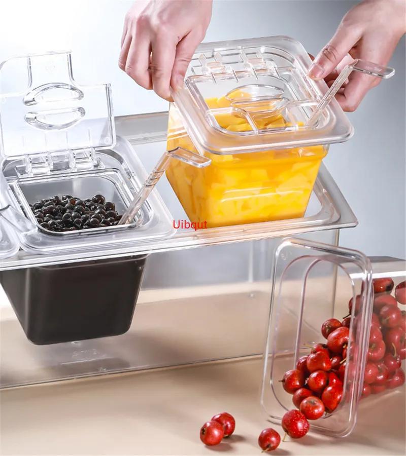 square plastic acrylic transparent box basin tray with lid jam seasoning box milk tea shop gn tray Storage pan with rack tray