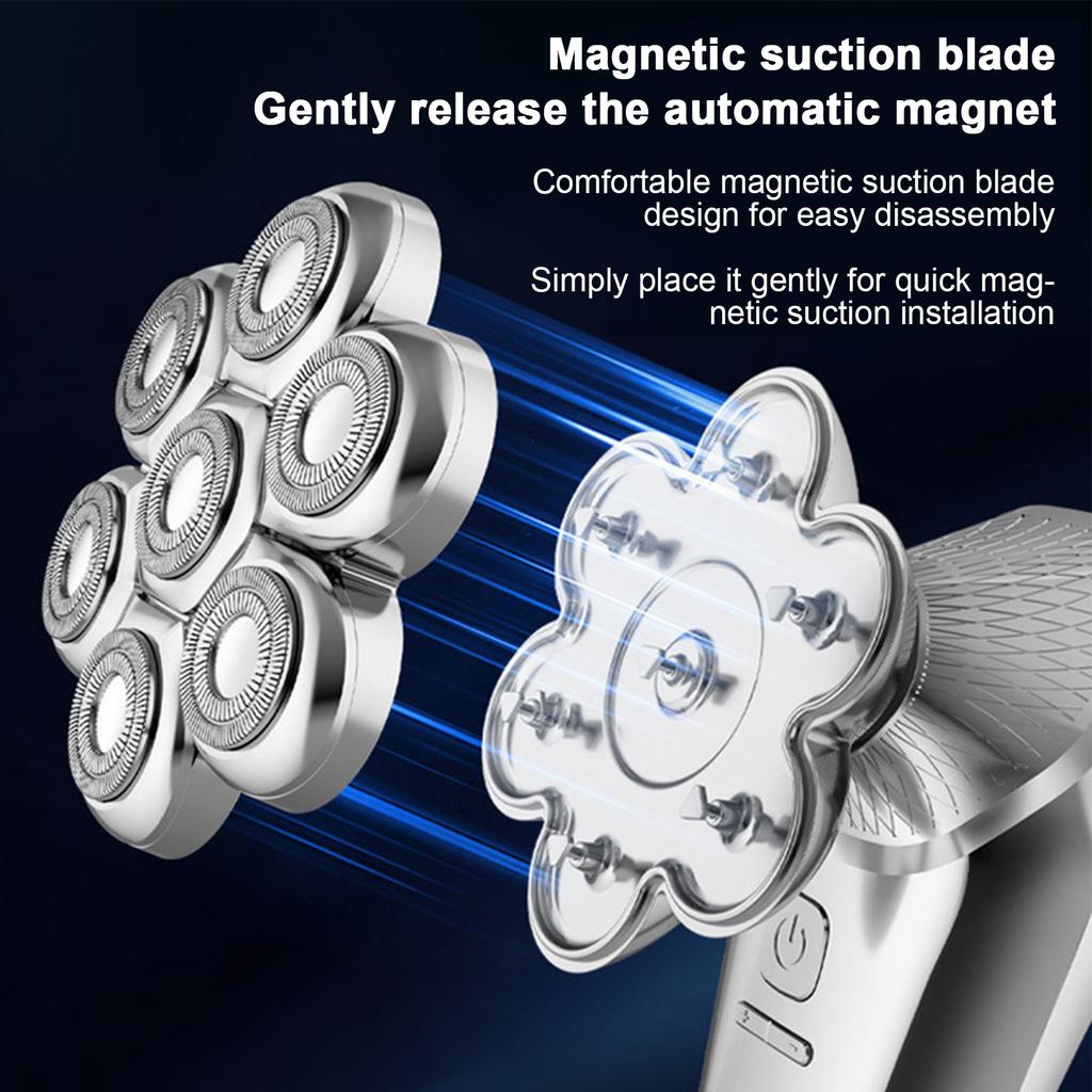 Electric Bald Shaver for Men 7 Floating Heads Beard Razor Hair Clipper Facial Cleaner Massager Nose