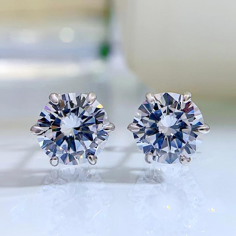 

Longlongjin High Carbon Diamond 8mm Round Stud Earrings in S925 Silver – Simple and Versatile European and American Style for Women 925 Silver