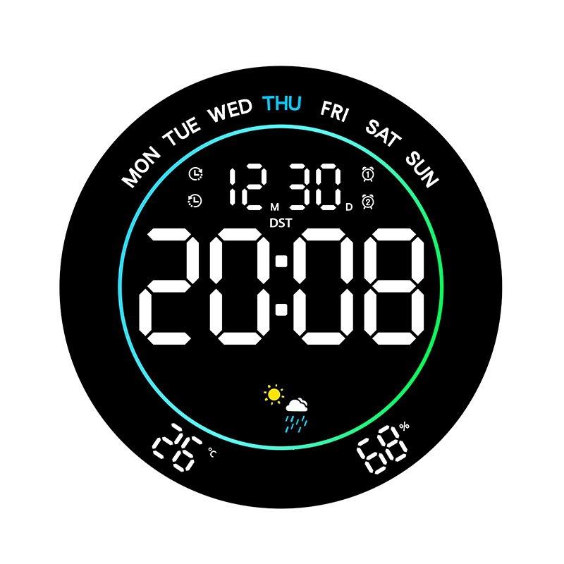 10 Inch Digital Wall Clock Alarm Clock Temperature Humidity Week Display Ambient Light Timer Brightness Adjustment LED Clock