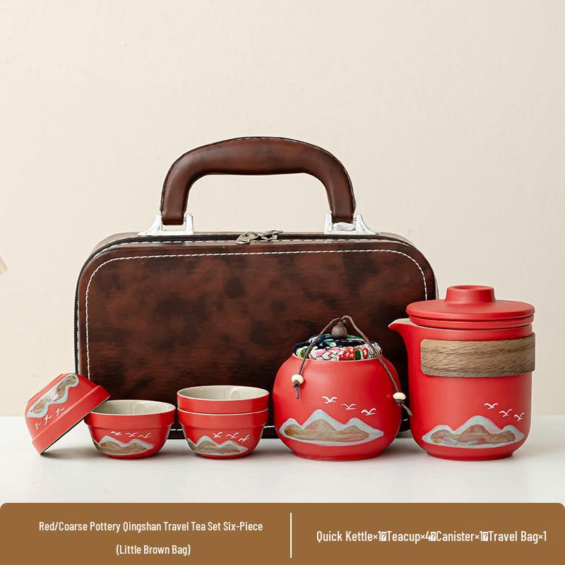Portable Ceramic Tea Set: One Pot, Four Cups - Ideal for Camping and Solo Quick-Brew