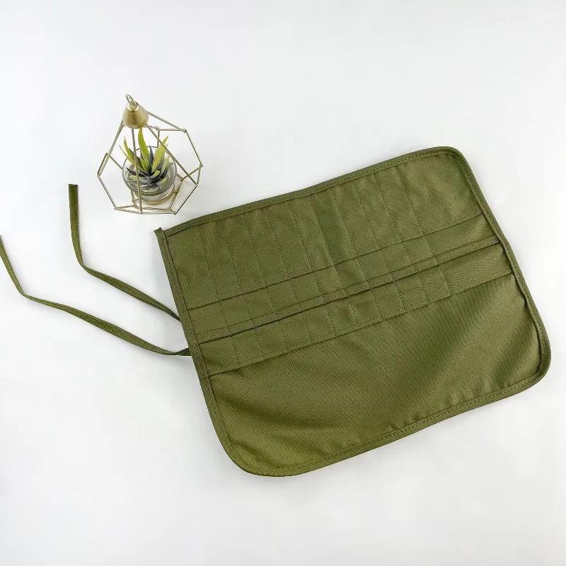 

Canvas Painting Brushes Storage Bag with 22 Slots - Roll up Pen Case for Watercolour Gouache & Calligraphy Brushes зелёный