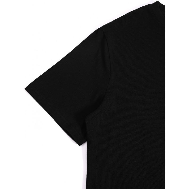 European Size Plus Size, Women's Plus Size St. Patrick's Day & Valentine's Day Black T-Shirt-Crew Neck Short Sleeve with Sparkling Clover&Heart Design