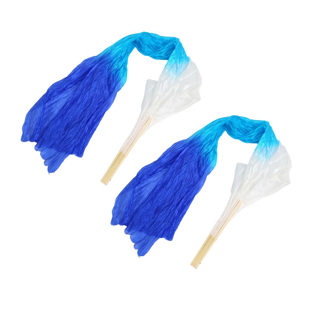 2Pcs 1.5m Artificial Silk Belly Dance Bamboo Fan Tricolor Square Dancing Fan Dance Props White Cyan Blue