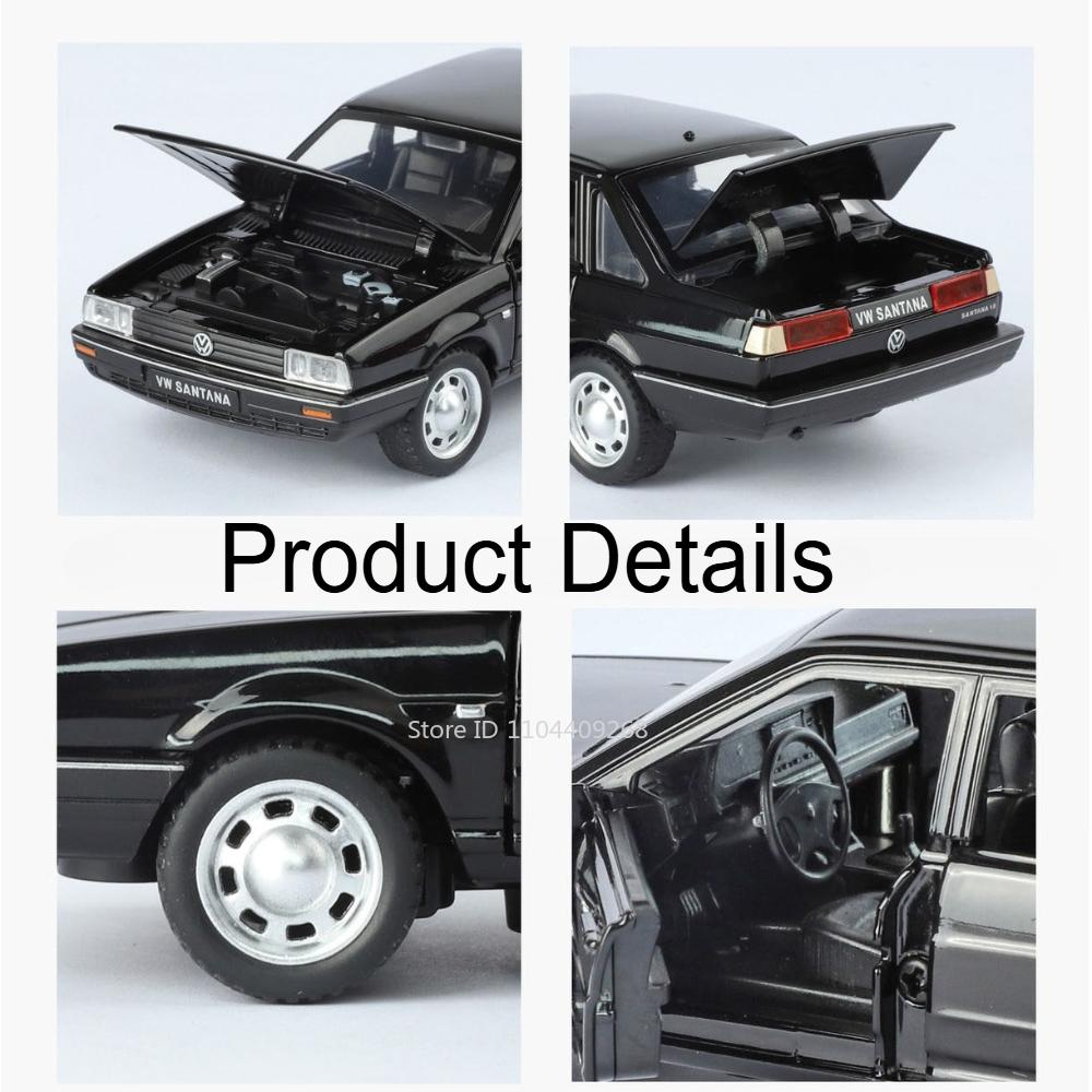 1:32 Scale Santana Retro Car Model Toy Metal Diecast Doors Opened Wheel Steering Shock Absorption Sound Light Vehicle Kids Gifts