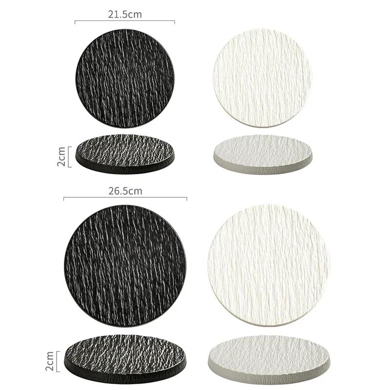 Creative Western Tableware Ceramic Round Steak Pasta Plate Kitchen Utensils Fine Cooking Dishes Black Stone Grain Flat Plate