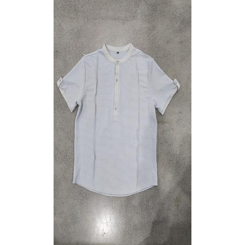 Mens American Retro Textured Henley Short Sleeve Casual Loose Vacation Commuter T Shirt
