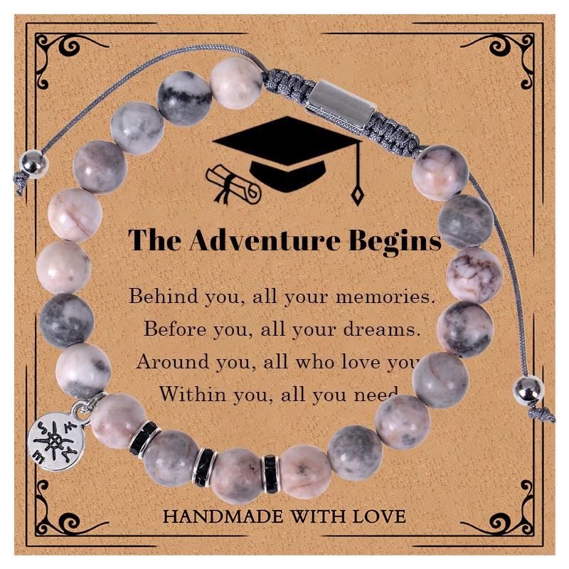 Pink Crystal Compass Bracelet: Handwoven Natural Stone, Graduation Gift