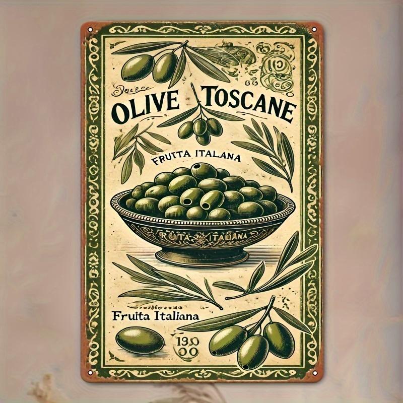 2D Flat, 2D Wall Art- Tuscan Olive Style Painting- Retro Metal Tin Picture, Art Decoration, Easy Installation, 19.81x29.97cm, In