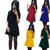 Elegant Cotton Blend Solid Color Dress With Sweet Bow Design For Stylish Commuters