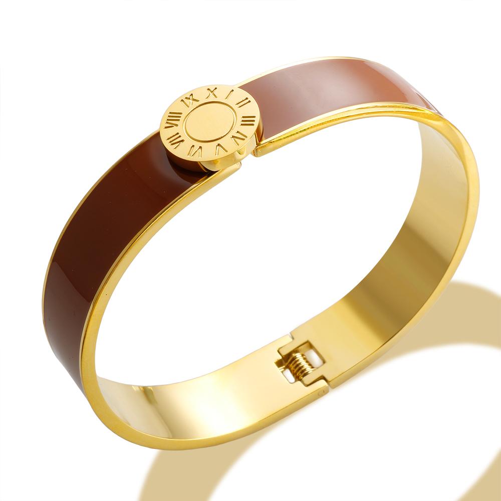 Popularity Stainless Steel Colorful Sweet Enamel Shell Bangle for Women Round Roman Numerals Bracelet Waterproof Trendy Jewelry