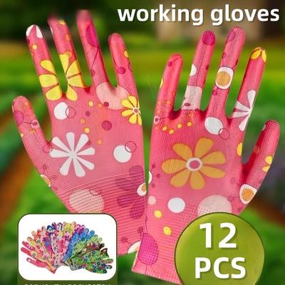 1/6/12 Pairs Colorful Floral Gardening Gloves Thin and Breathable Gloves