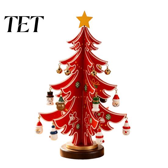 Reusable Wood Holiday Decor Wooden Christmas Tree Ornaments, 3D Rustic Tabletop Xmas Party Table Accents for Home Desk, Nordic Style Centerpiece Small