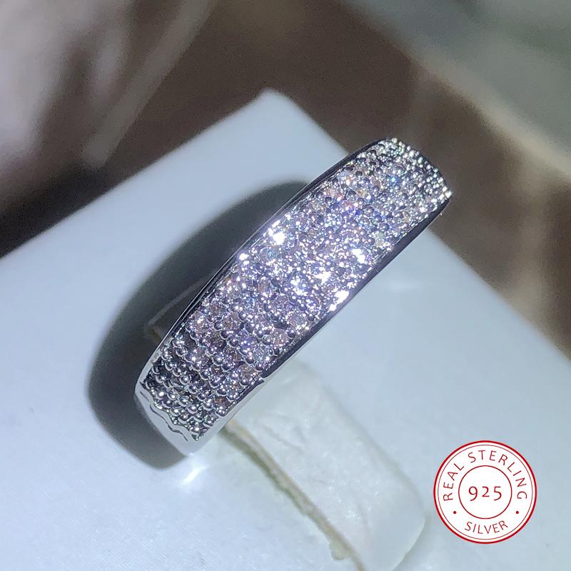 Sparkling White Zirconia Full Diamond Ring Ladies 925 Stamp New Fashion Party Wedding Jewelry Gifts For Men And Women