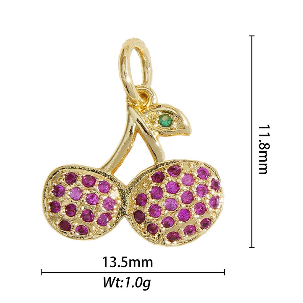 Hot Sale Custom Gold Plated Brass Zircon Paved Strawberry Lemon Cherry Apple Watermelon Pendant Charms DIY Jewelry Making