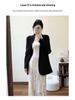 Women's Black Regular Fit Shoulder Suit Jacket - Autumn/Winter Loose Casual Korean Style with High-End Feel
