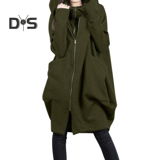 Sweat-shirt à capuche à manches longues pour femme, manteau à fermeture éclair, grandes poches, faux deux pièces, couleur unie, veste à capuche mi-longue