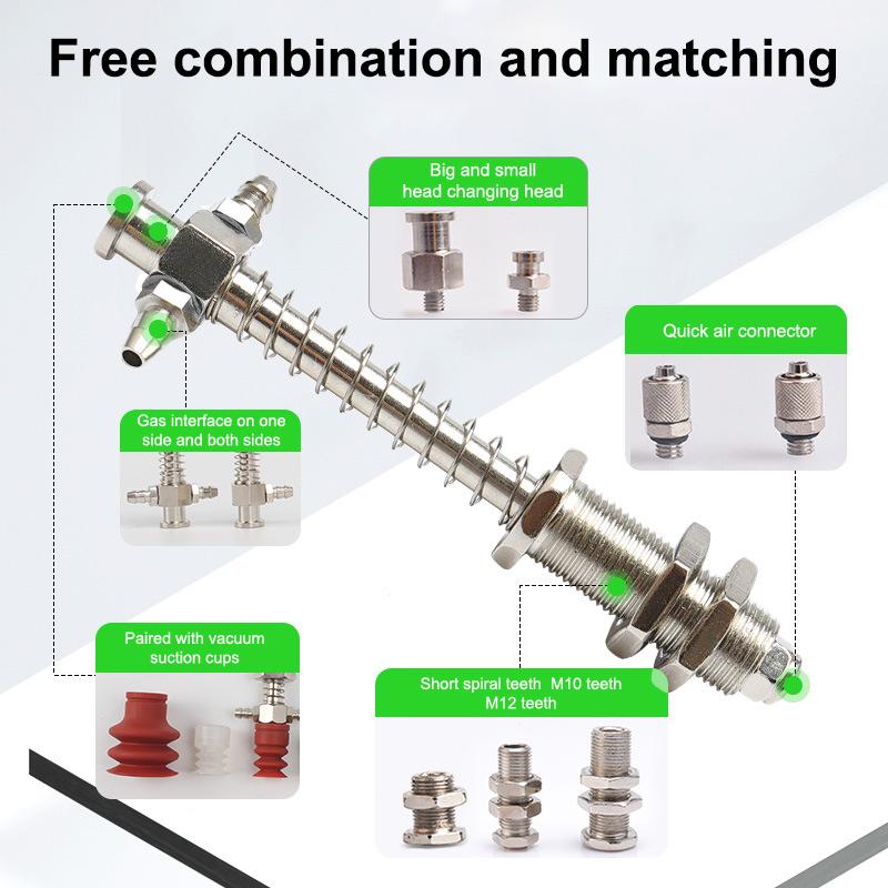 Robotic Arm Accessories Industrial Vacuum Small Head Suction Cups M12/M10 T-shaped External Spring Buffer Hardware Sucker Rod+